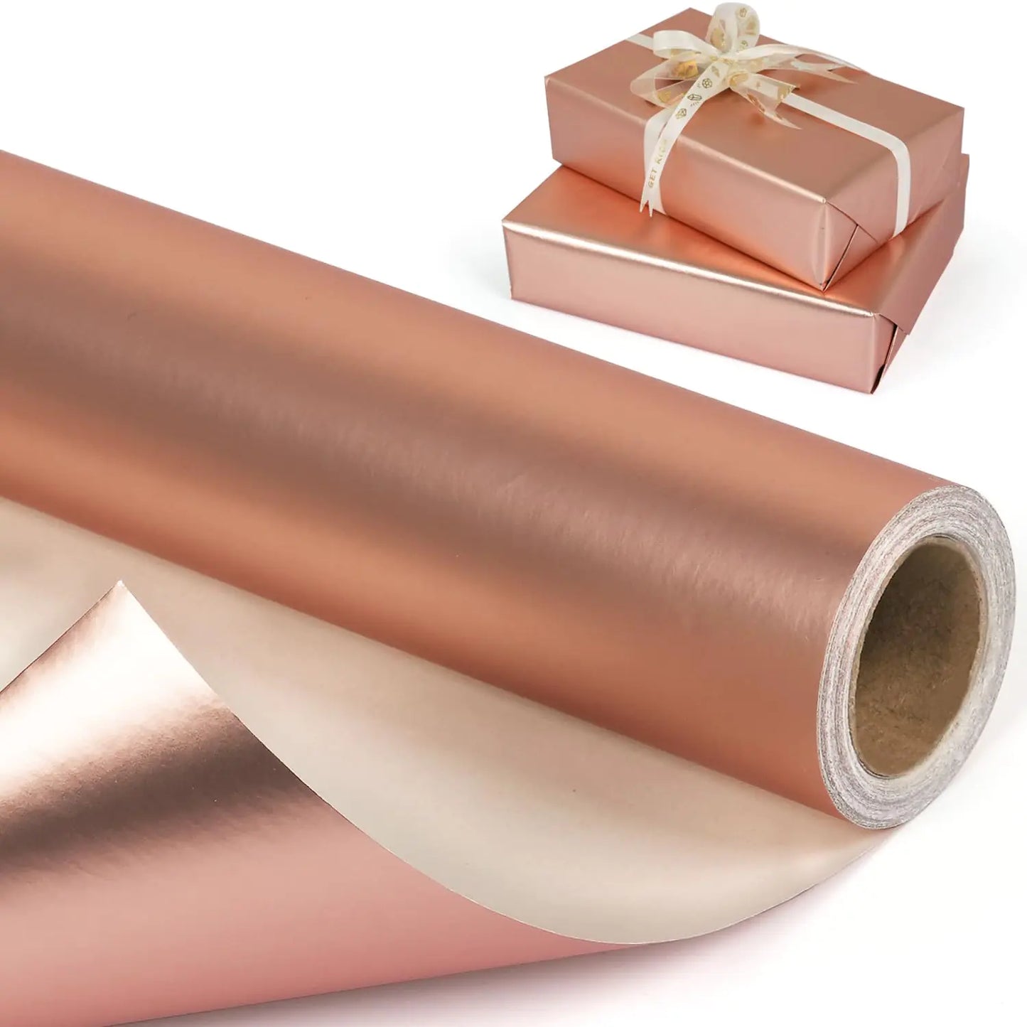 Rose Gold Wrapping Paper Roll - Solid Color Metallic Wrapping Paper - Matte Wrapping Paper Roll - Gift Wrapping Paper for Birthday Wedding Christmas Mothers Day Baby Shower - 17 Inches x 32.8 Feet