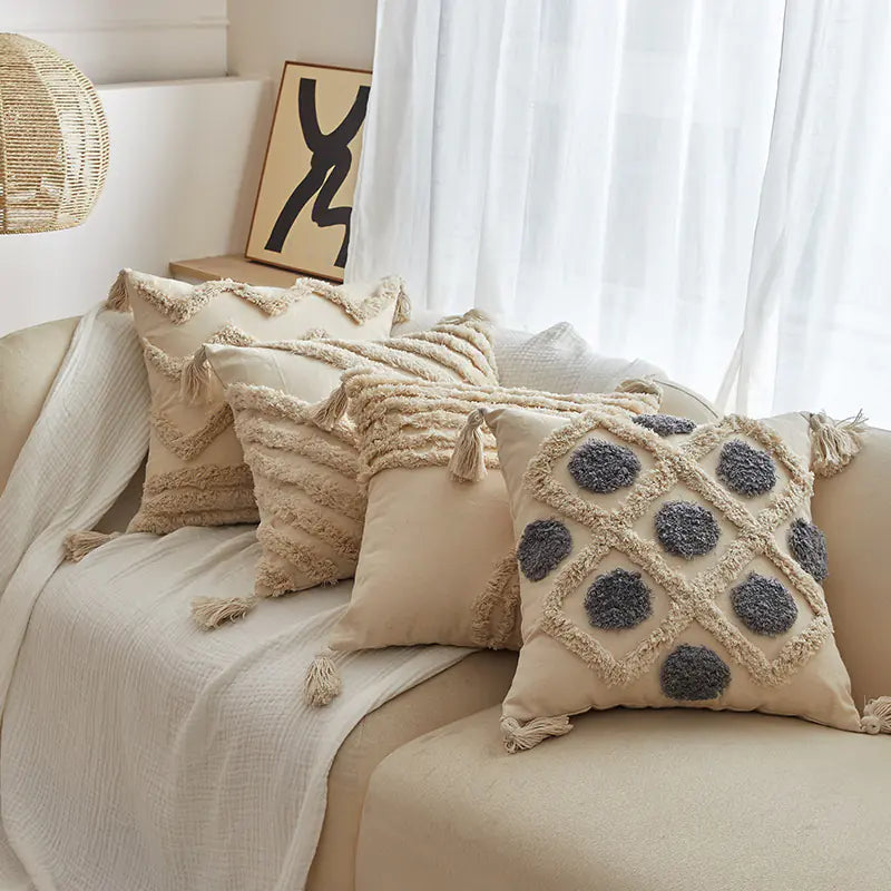 Bohemian Style Pillowcases with Plush Tassels