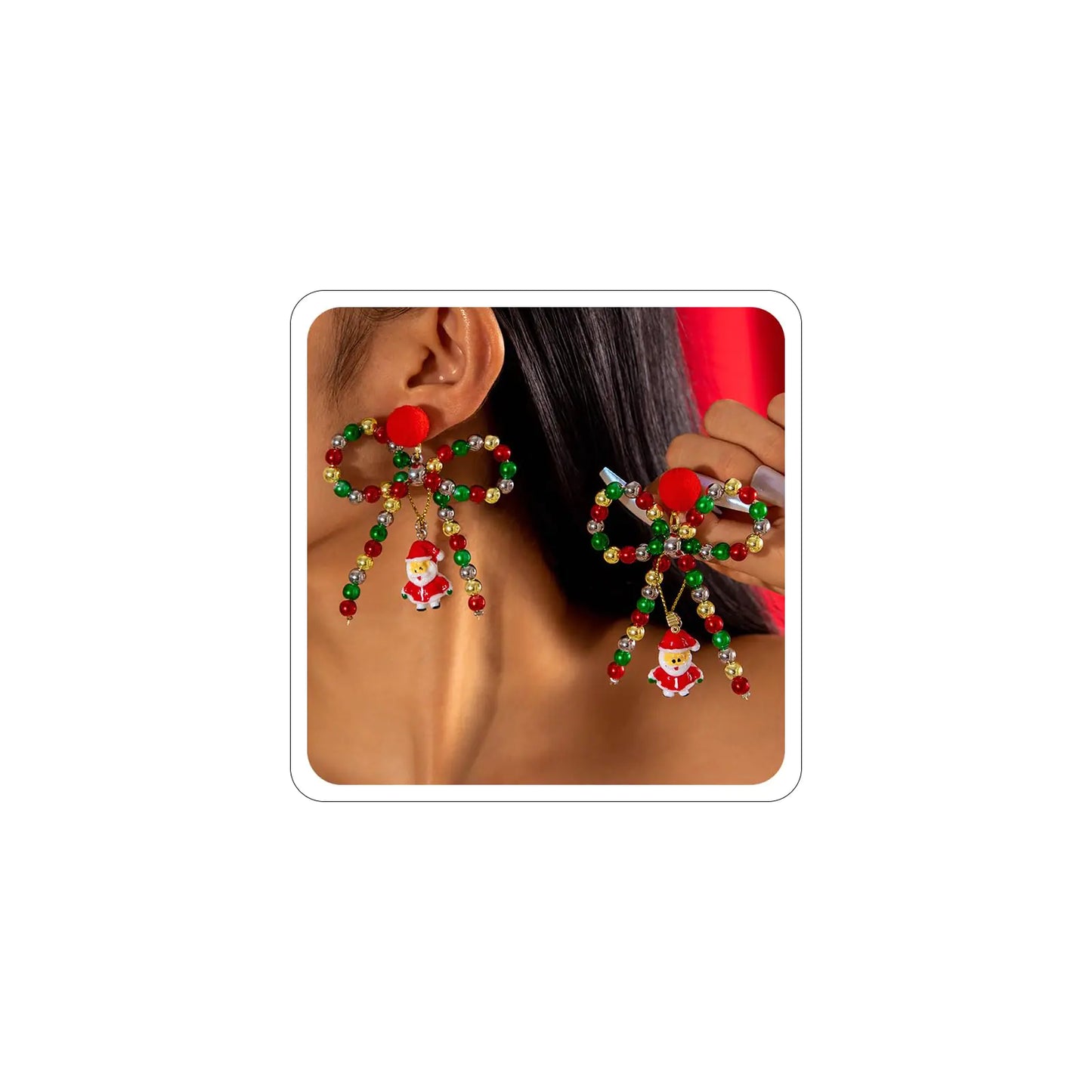 Christmas Earrings for Women Christmas Tree Earrings Bulk Hollow Out Christmas Earring Christmas Bow Bell Earrings Xmas Dangle Christmas Accessories Jewelry (Colorful-Bow Beaded)