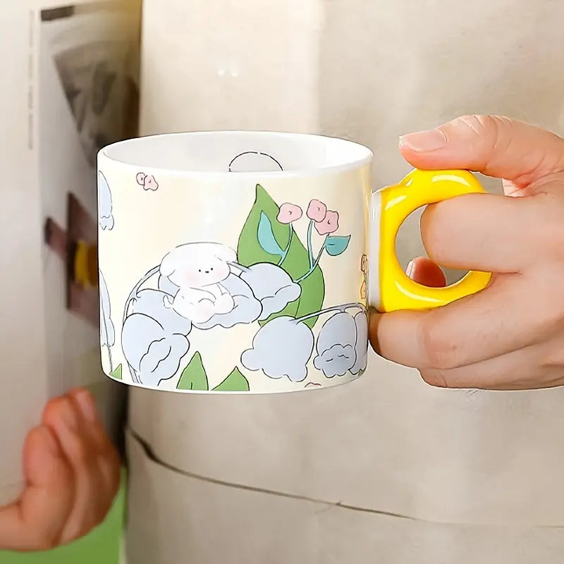 Ceramic Flower Pattern Mug with Spoon for Couples